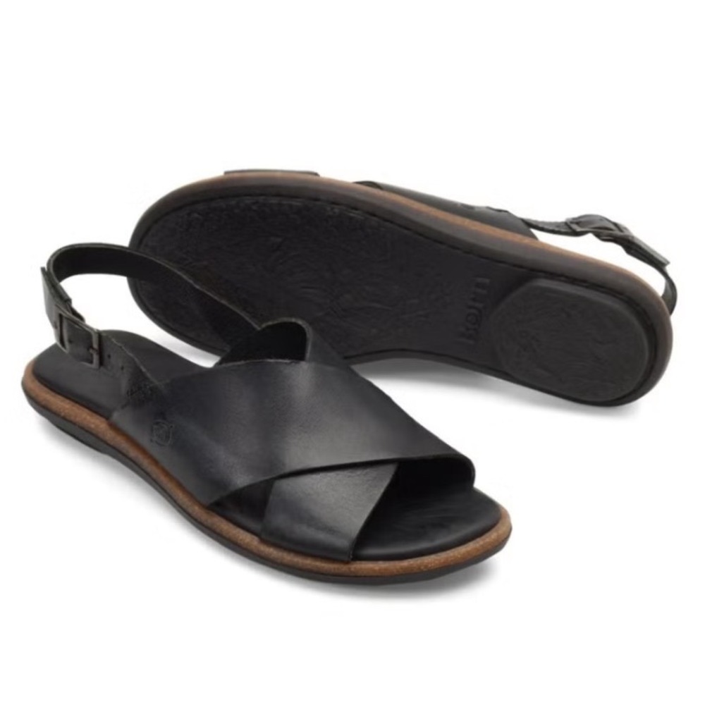 Born Vintage Black Leather Crisscross Slingback Sandals Women's Size 10
